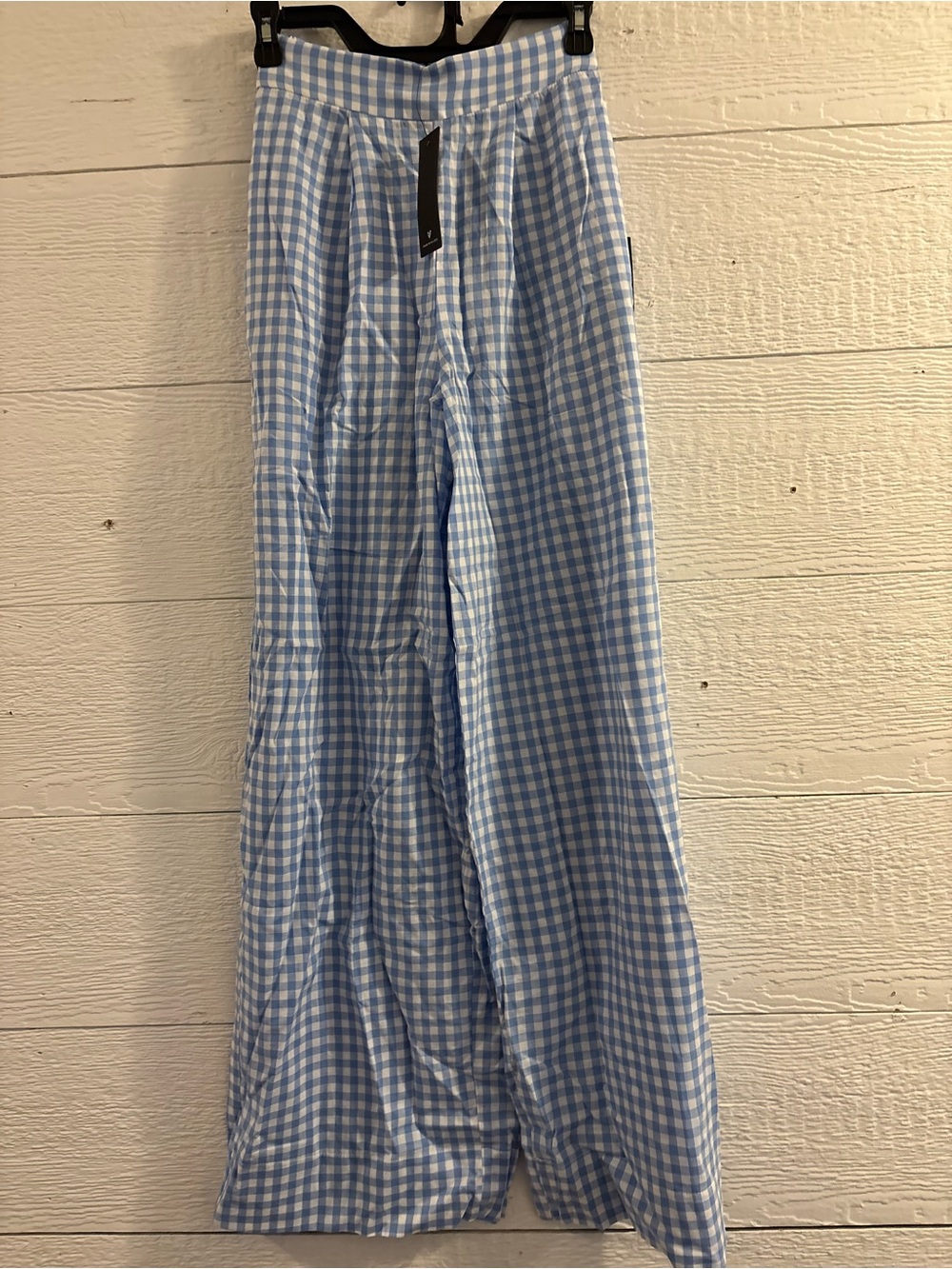 Delphine Blue and White Gingham Wide-Leg Pants - Picture 5 of 7